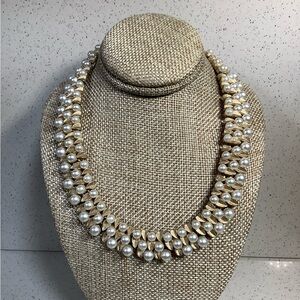 Trifari Elegant Faux Pearl and Gold leaf crown Necklace
